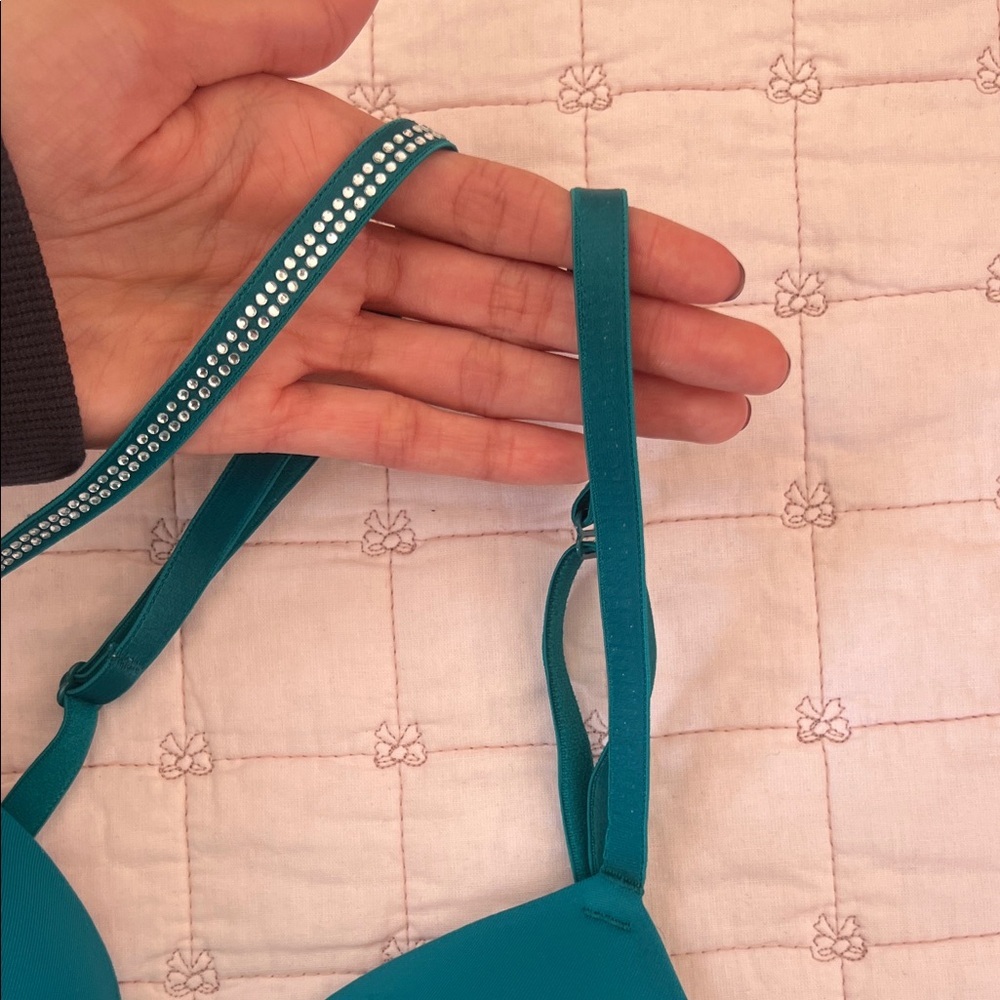 PINK Victoria's Secret Turquoise Bra with Rhinestone Detail - Picture 6 of 6
